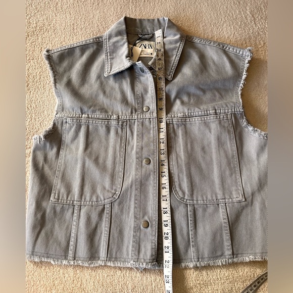 NWT ZARA Gray Cropped Oversized Denim Vest S - Picture 11 of 13